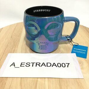 2025 STARBUCKS HALLOWEEN IRIDESCENT BLUE SKULL CERAMIC COFFEE MUG Dia De Muertos